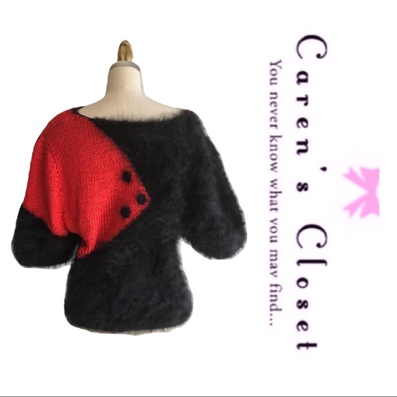 Vintage Red & Black Angora Retro Sweater - Picture 4 of 4